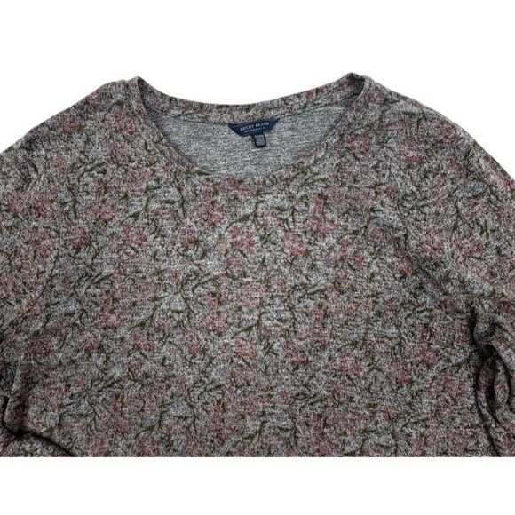 Lucky Brand Abstract Floral Knit Bell Sleeve Top Plus 2X Heather Gray Pink - Picture 2 of 9